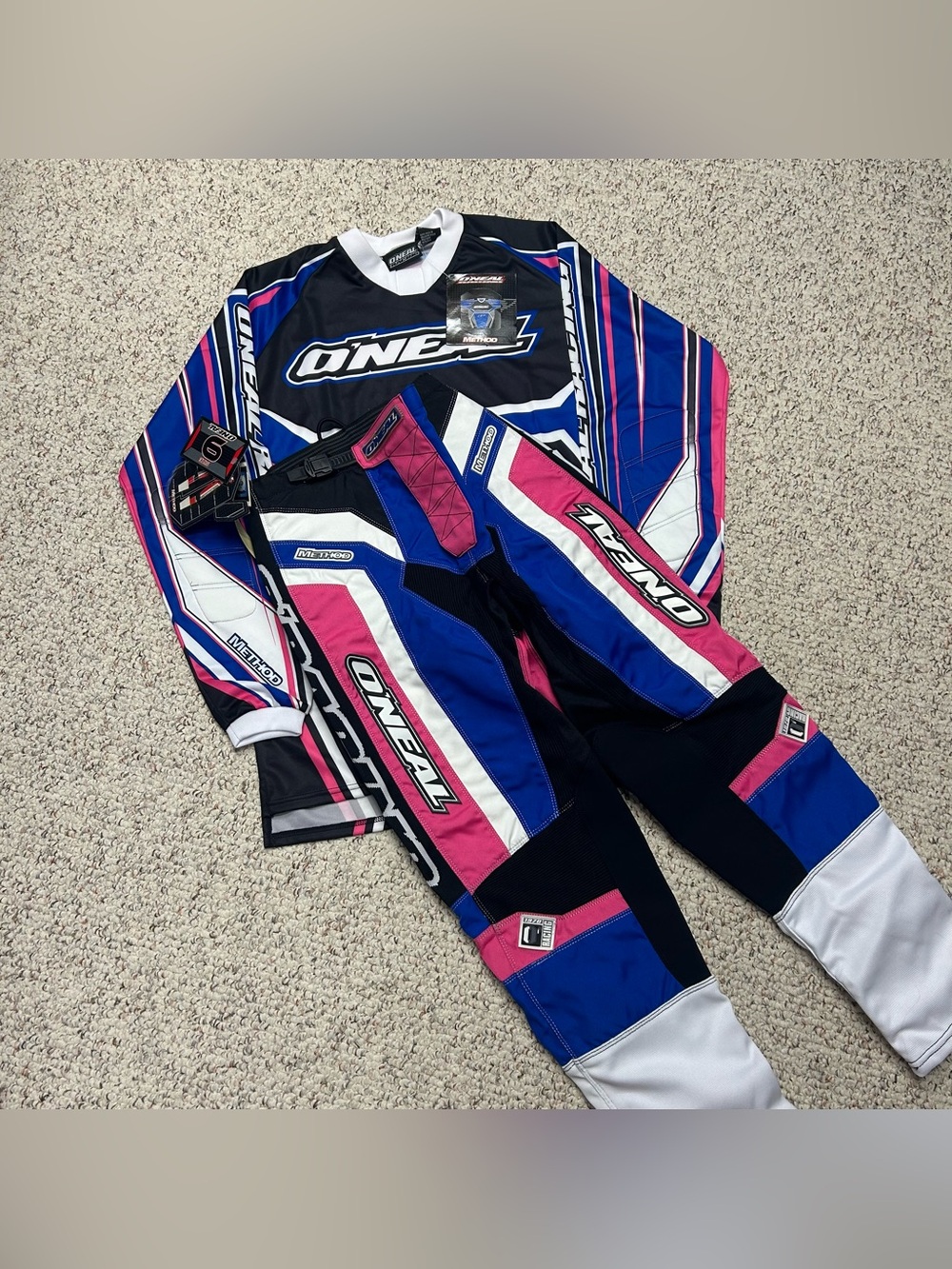 O’Neal Motocross Padded Set Size M Top Size 9” Bottoms (28x30) Blue Pink Bike
